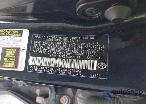 2014 Toyota Camry Le z USA, uszkodzony, nr VIN 4T1BF1FK5EU359541